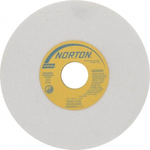 Norton - 7" Diam x 1-1/4" Hole x 1/4" Thick, H Hardness, 60 Grit Surface Grinding Wheel - Aluminum Oxide, Type 1, Medium Grade, 3,600 Max RPM, Vitrified Bond, No Recess - Makers Industrial Supply