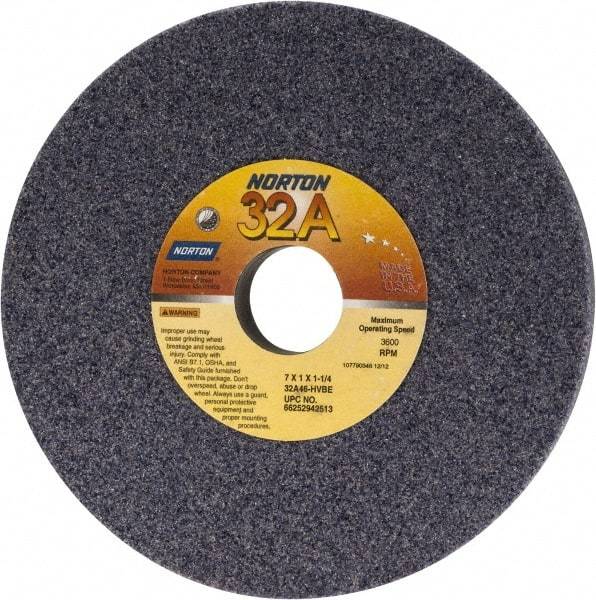 Norton - 7" Diam x 1-1/4" Hole x 1" Thick, H Hardness, 46 Grit Surface Grinding Wheel - Aluminum Oxide, Type 1, Coarse Grade, 3,600 Max RPM, Vitrified Bond, No Recess - Makers Industrial Supply