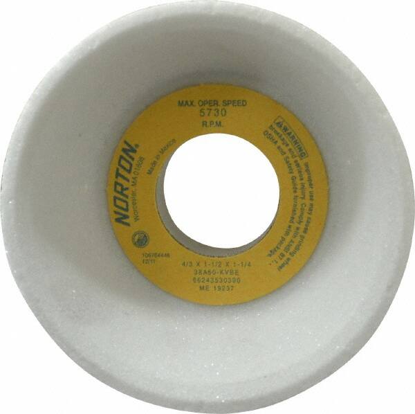 Norton - 4" Diam, 1-1/4" Hole Size, 1-1/2" Overall Thickness, 60 Grit, Type 11 Tool & Cutter Grinding Wheel - Medium Grade, Aluminum Oxide, K Hardness, Vitrified Bond, 5,730 RPM - Makers Industrial Supply