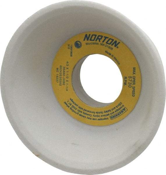 Norton - 4" Diam, 1-1/4" Hole Size, 1-1/2" Overall Thickness, 80 Grit, Type 11 Tool & Cutter Grinding Wheel - Medium Grade, Aluminum Oxide, J Hardness, Vitrified Bond, 5,730 RPM - Makers Industrial Supply