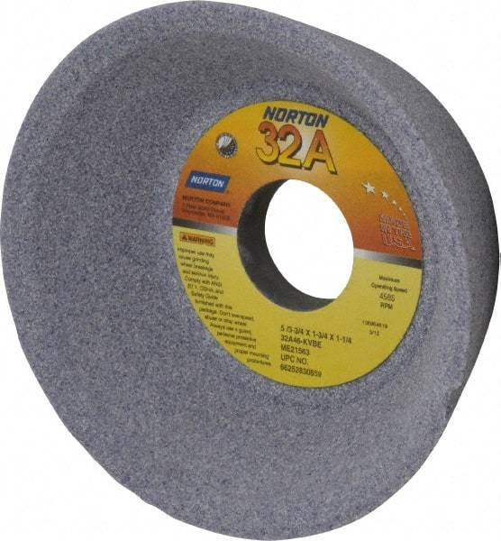 Norton - 5" Diam, 1-1/4" Hole Size, 1-3/4" Overall Thickness, 46 Grit, Type 11 Tool & Cutter Grinding Wheel - Coarse Grade, Aluminum Oxide, K Hardness, Vitrified Bond, 4,585 RPM - Makers Industrial Supply