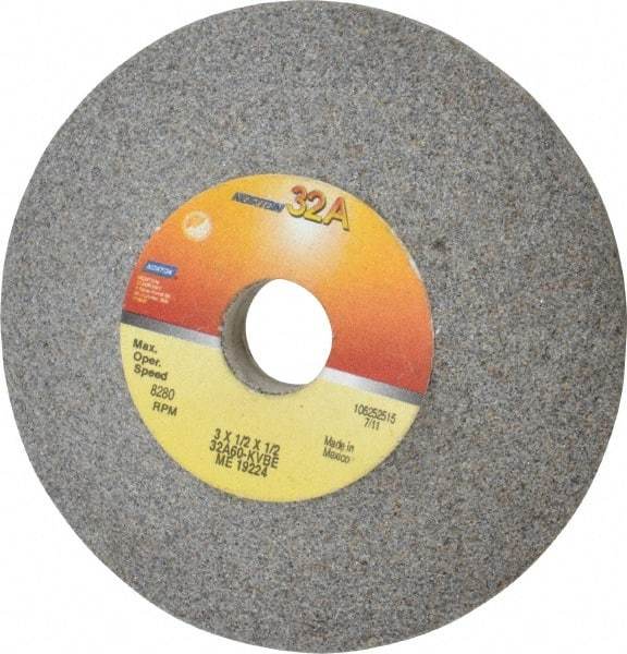 Norton - 3" Diam, 1/2" Hole Size, 1/2" Overall Thickness, 60 Grit, Type 12 Tool & Cutter Grinding Wheel - Medium Grade, Aluminum Oxide, K Hardness, Vitrified Bond, 8,280 RPM - Makers Industrial Supply