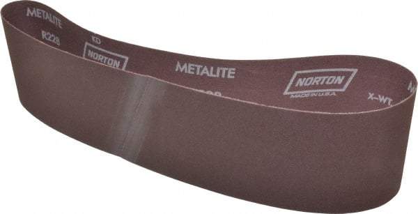 Norton - 4" Wide x 36" OAL, 180 Grit, Aluminum Oxide Abrasive Belt - Aluminum Oxide, Very Fine, Coated, X Weighted Cloth Backing, Series R228 - Makers Industrial Supply