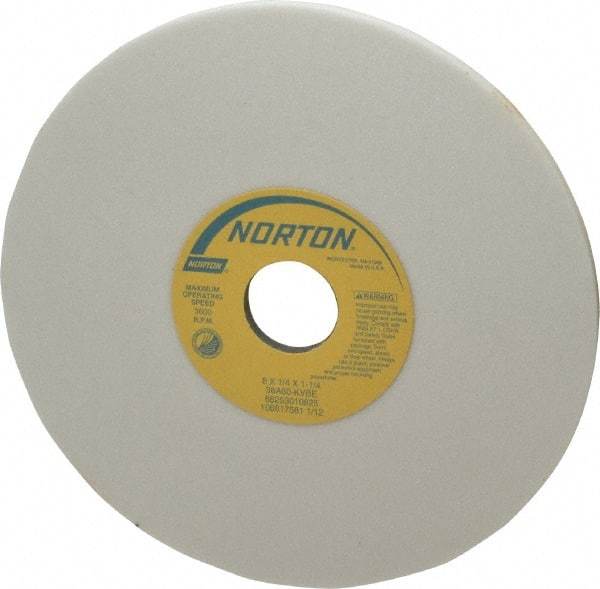 Norton - 8" Diam x 1-1/4" Hole x 1/4" Thick, K Hardness, 60 Grit Surface Grinding Wheel - Aluminum Oxide, Type 1, Medium Grade, 3,600 Max RPM, Vitrified Bond, No Recess - Makers Industrial Supply