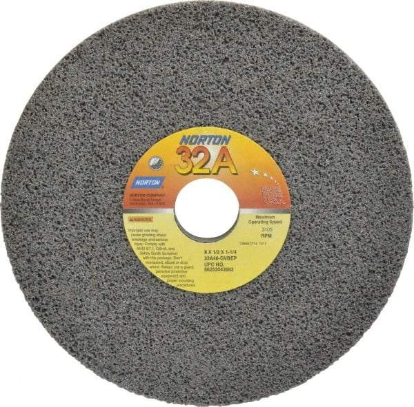 Norton - 8" Diam x 1-1/4" Hole x 1/2" Thick, G Hardness, 46 Grit Surface Grinding Wheel - Aluminum Oxide, Type 1, Coarse Grade, 3,105 Max RPM, Vitrified Bond, No Recess - Makers Industrial Supply