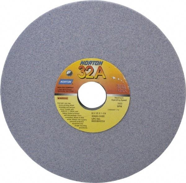 Norton - 8" Diam x 1-1/4" Hole x 1/2" Thick, H Hardness, 60 Grit Surface Grinding Wheel - Aluminum Oxide, Type 1, Medium Grade, 3,600 Max RPM, Vitrified Bond, No Recess - Makers Industrial Supply