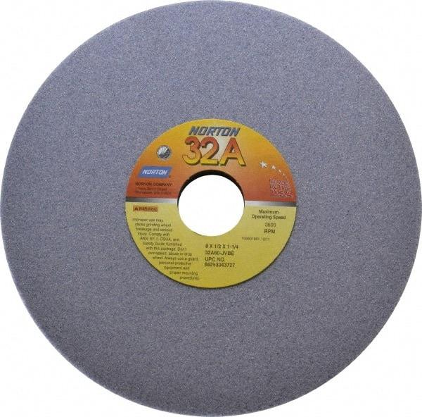 Norton - 8" Diam x 1-1/4" Hole x 1/2" Thick, J Hardness, 60 Grit Surface Grinding Wheel - Aluminum Oxide, Type 1, Medium Grade, 3,600 Max RPM, Vitrified Bond, No Recess - Makers Industrial Supply