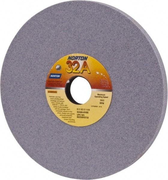 Norton - 8" Diam x 1-1/4" Hole x 1/2" Thick, H Hardness, 80 Grit Surface Grinding Wheel - Aluminum Oxide, Type 1, Medium Grade, 3,600 Max RPM, Vitrified Bond, No Recess - Makers Industrial Supply