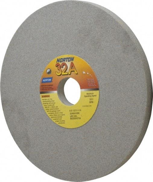 Norton - 8" Diam x 1-1/4" Hole x 1/2" Thick, I Hardness, 80 Grit Surface Grinding Wheel - Aluminum Oxide, Type 1, Medium Grade, 3,600 Max RPM, Vitrified Bond, No Recess - Makers Industrial Supply