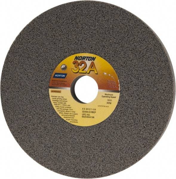 Norton - 8" Diam x 1-1/4" Hole x 3/4" Thick, G Hardness, 60 Grit Surface Grinding Wheel - Aluminum Oxide, Type 1, Medium Grade, 3,600 Max RPM, Vitrified Bond, No Recess - Makers Industrial Supply