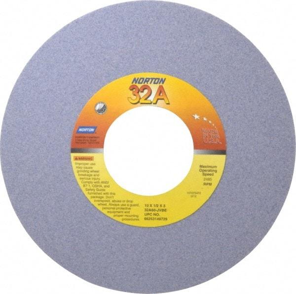 Norton - 10" Diam x 3" Hole x 1/2" Thick, J Hardness, 60 Grit Surface Grinding Wheel - Aluminum Oxide, Type 1, Medium Grade, 2,485 Max RPM, Vitrified Bond, No Recess - Makers Industrial Supply