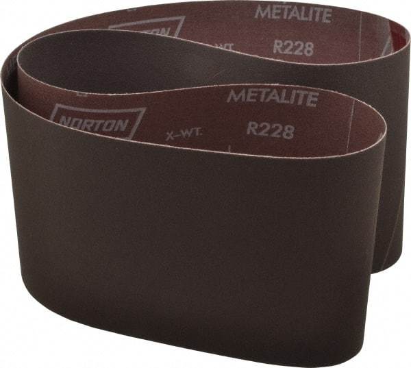 Norton - 6" Wide x 48" OAL, 320 Grit, Aluminum Oxide Abrasive Belt - Aluminum Oxide, Extra Fine, Coated, X Weighted Cloth Backing, Series R228 - Makers Industrial Supply