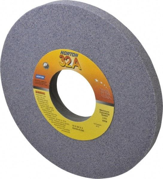 Norton - 10" Diam x 3" Hole x 3/4" Thick, K Hardness, 46 Grit Surface Grinding Wheel - Aluminum Oxide, Type 1, Coarse Grade, 2,485 Max RPM, Vitrified Bond, No Recess - Makers Industrial Supply