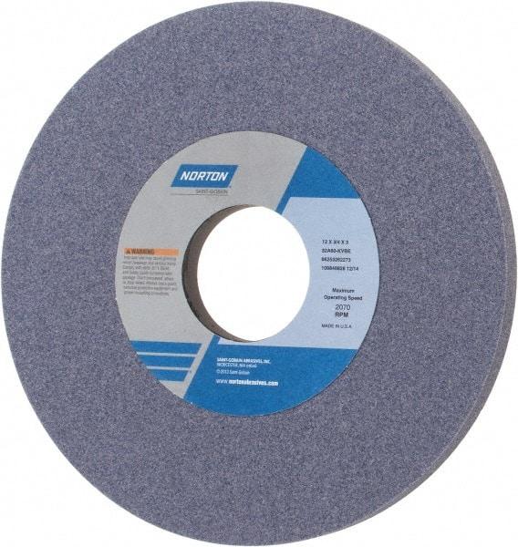 Norton - 12" Diam x 3" Hole x 3/4" Thick, K Hardness, 60 Grit Surface Grinding Wheel - Aluminum Oxide, Type 1, Medium Grade, 2,070 Max RPM, Vitrified Bond, No Recess - Makers Industrial Supply