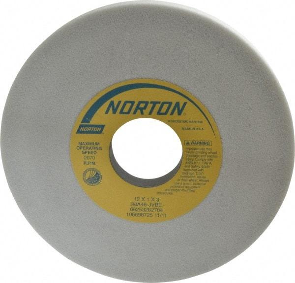 Norton - 12" Diam x 3" Hole x 1" Thick, J Hardness, 46 Grit Surface Grinding Wheel - Aluminum Oxide, Type 1, Coarse Grade, 2,070 Max RPM, Vitrified Bond, No Recess - Makers Industrial Supply