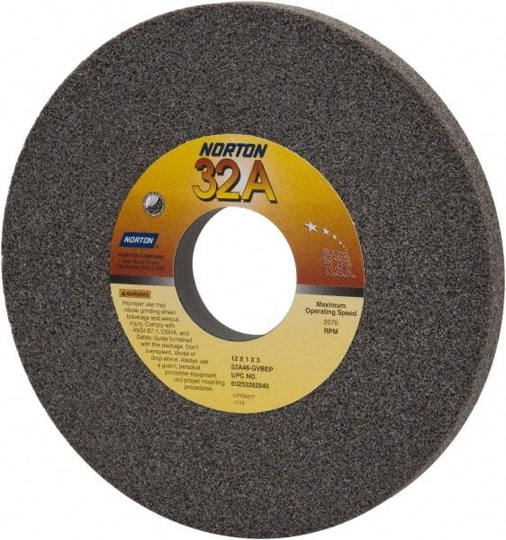 Norton - 12" Diam x 3" Hole x 1" Thick, G Hardness, 46 Grit Surface Grinding Wheel - Aluminum Oxide, Type 1, Coarse Grade, 2,070 Max RPM, Vitrified Bond, No Recess - Makers Industrial Supply