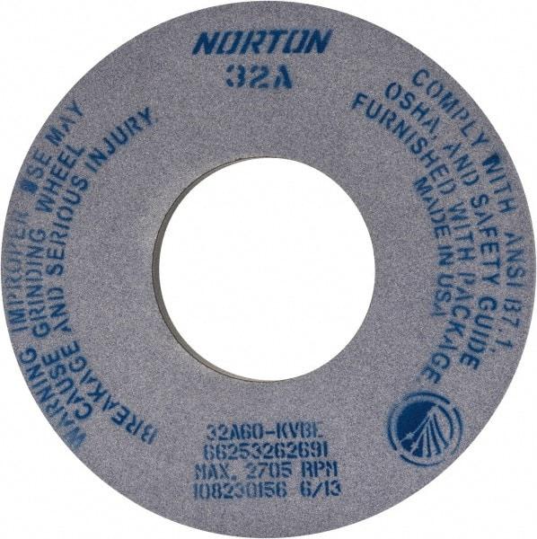 Norton - 12" Diam x 5" Hole x 1" Thick, K Hardness, 60 Grit Surface Grinding Wheel - Aluminum Oxide, Type 1, Medium Grade, 2,705 Max RPM, Vitrified Bond, No Recess - Makers Industrial Supply