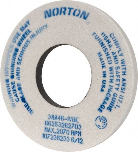 Norton - 12" Diam x 5" Hole x 1" Thick, I Hardness, 46 Grit Surface Grinding Wheel - Aluminum Oxide, Type 1, Coarse Grade, 2,070 Max RPM, Vitrified Bond, No Recess - Makers Industrial Supply