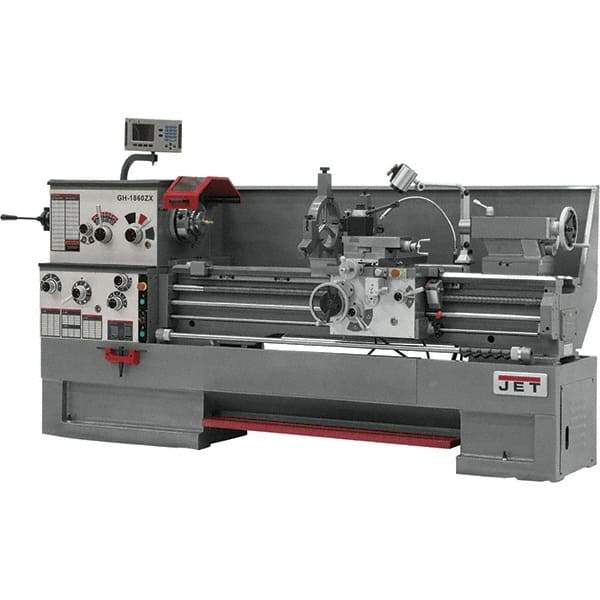 Jet - 18" Swing, 60" Between Centers, 230/460 Volt, Triple Phase Engine Lathe - 7MT Taper, 7-1/2 hp, 25 to 1,800 RPM, 3-1/8" Bore Diam, 40" Deep x 48-7/8" High x 116-1/2" Long - Makers Industrial Supply