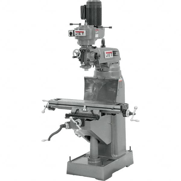 Jet - 7-7/8" Table Width x 35-3/4" Table Length, Step Pulley Control, 1 Phase Knee Milling Machine - R8 Spindle Taper, 1-1/2 hp - Makers Industrial Supply