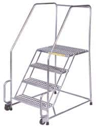 Ballymore - 58-1/2" 3 Step Ladder - Tilt & Roll Safety Ladder, 450 Lb Capacity, 28-1/2" Platform Height, 20" Base Width x 30" Depth, Perforated Tread - Makers Industrial Supply