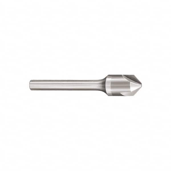 SGS - 1/4" Head Diam, 1/4" Shank Diam, 3 Flute 90° Solid Carbide Countersink - Bright Finish, 2" OAL, Single End, Straight Shank, Right Hand Cut - Makers Industrial Supply