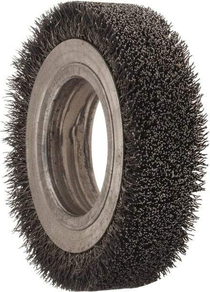 Osborn - 4-1/4" OD, 2" Arbor Hole, Crimped Steel Wheel Brush - 1" Face Width, 3/4" Trim Length, 0.0118" Filament Diam, 6,000 RPM - Makers Industrial Supply