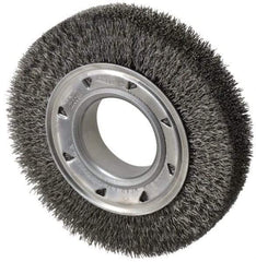 Osborn - 6" OD, 2" Arbor Hole, Crimped Steel Wheel Brush - 1-1/4" Face Width, 1" Trim Length, 0.014" Filament Diam, 6,000 RPM - Makers Industrial Supply