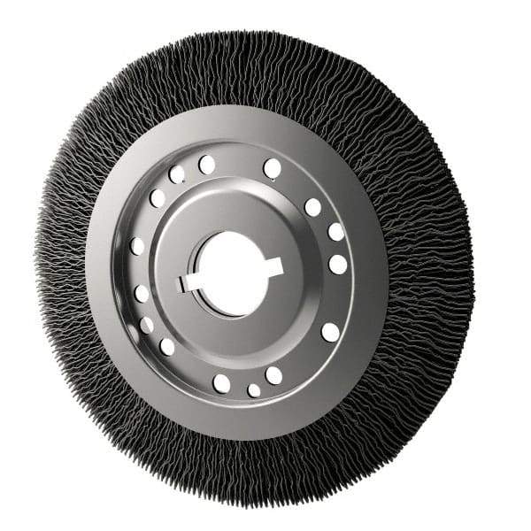 Osborn - 12" OD, 2" Arbor Hole, Crimped Nylon Wheel Brush - 1" Face Width, 2-1/8" Trim Length, 3,000 RPM - Makers Industrial Supply