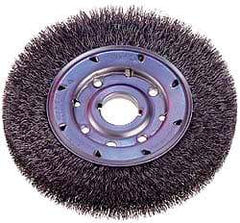 Osborn - 8" OD, 1-1/4" Arbor Hole, Crimped Steel Wheel Brush - 5/8" Face Width, 1-1/2" Trim Length, 0.008" Filament Diam, 4,500 RPM - Makers Industrial Supply