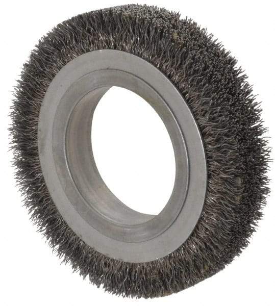 Osborn - 4-1/4" OD, 2" Arbor Hole, Crimped Steel Wheel Brush - 5/8" Face Width, 11/16" Trim Length, 0.0118" Filament Diam, 6,000 RPM - Makers Industrial Supply