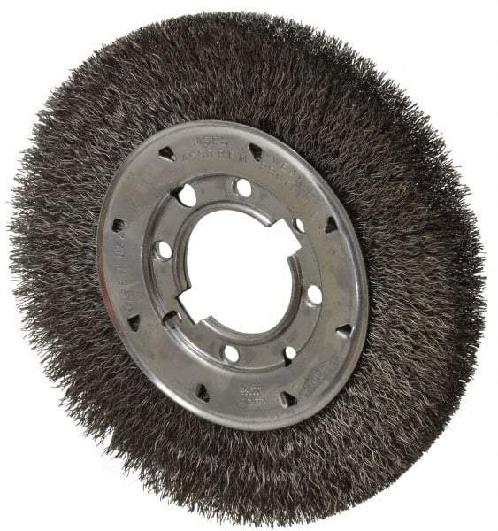 Osborn - 8" OD, 2" Arbor Hole, Crimped Steel Wheel Brush - 5/8" Face Width, 1-1/2" Trim Length, 0.014" Filament Diam, 4,500 RPM - Makers Industrial Supply