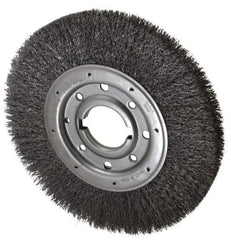 Osborn - 10" OD, 2" Arbor Hole, Crimped Steel Wheel Brush - 1-1/4" Face Width, 2" Trim Length, 0.014" Filament Diam, 3,600 RPM - Makers Industrial Supply