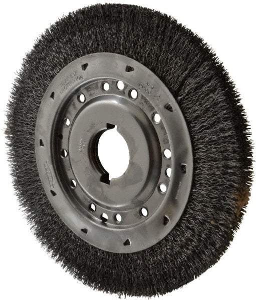 Osborn - 12" OD, 2" Arbor Hole, Crimped Steel Wheel Brush - 1-1/4" Face Width, 1-7/8" Trim Length, 0.02" Filament Diam, 3,000 RPM - Makers Industrial Supply