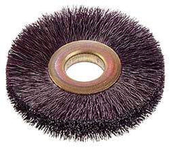 Osborn - 12" OD, 4-1/4" Arbor Hole, Crimped Nylon Wheel Brush - 5/8" Face Width, 3-1/2" Trim Length, 3,000 RPM - Makers Industrial Supply