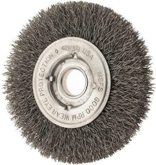 Osborn - 4" OD, 1/2 & 5/8" Arbor Hole, Crimped Steel Wheel Brush - 5/8" Face Width, 13/16" Trim Length, 0.0104" Filament Diam, 6,000 RPM - Makers Industrial Supply