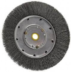 Osborn - 6" OD, 1/2 & 5/8" Arbor Hole, Crimped Steel Wheel Brush - 5/8" Face Width, 1-1/8" Trim Length, 0.008" Filament Diam, 6,000 RPM - Makers Industrial Supply