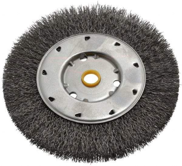 Osborn - 6" OD, 1/2 & 5/8" Arbor Hole, Crimped Steel Wheel Brush - 5/8" Face Width, 1-1/8" Trim Length, 0.0118" Filament Diam, 6,000 RPM - Makers Industrial Supply