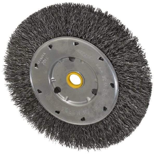 Osborn - 6" OD, 1/2 & 5/8" Arbor Hole, Crimped Steel Wheel Brush - 5/8" Face Width, 1-1/8" Trim Length, 0.014" Filament Diam, 6,000 RPM - Makers Industrial Supply