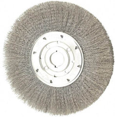 Osborn - 10" OD, 1-1/4" Arbor Hole, Crimped Steel Wheel Brush - 5/8" Face Width, 2-1/2" Trim Length, 0.0104" Filament Diam, 3,600 RPM - Makers Industrial Supply