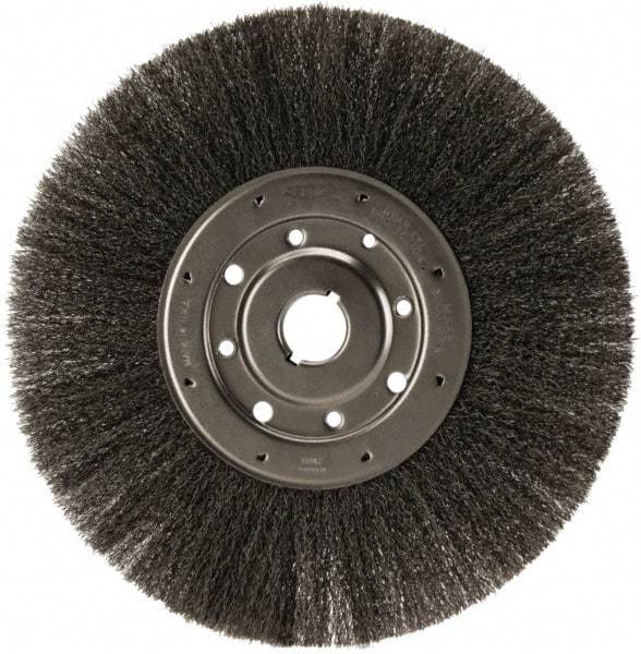 Osborn - 12" OD, 1-1/4" Arbor Hole, Crimped Steel Wheel Brush - 1/2" Face Width, 3" Trim Length, 0.0104" Filament Diam, 3,000 RPM - Makers Industrial Supply