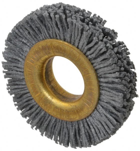 Osborn - 1-1/2" OD, 1/2" Arbor Hole, Crimped Nylon Wheel Brush - 1/4" Face Width, 1/4" Trim Length, 20,000 RPM - Makers Industrial Supply