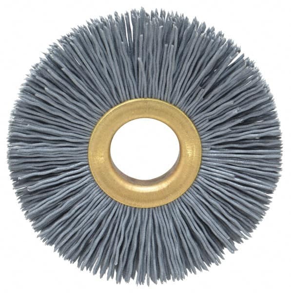 Osborn - 2-1/2" OD, 5/8" Arbor Hole, Crimped Nylon Wheel Brush - 3/8" Face Width, 11/16" Trim Length, 15,000 RPM - Makers Industrial Supply