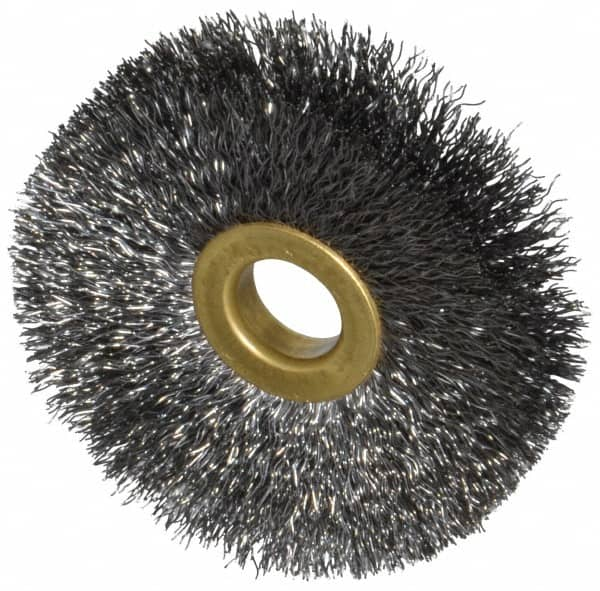 Osborn - 2-1/2" OD, 1/2" Arbor Hole, Crimped Steel Wheel Brush - 1/4" Face Width, 3/4" Trim Length, 0.008" Filament Diam, 20,000 RPM - Makers Industrial Supply