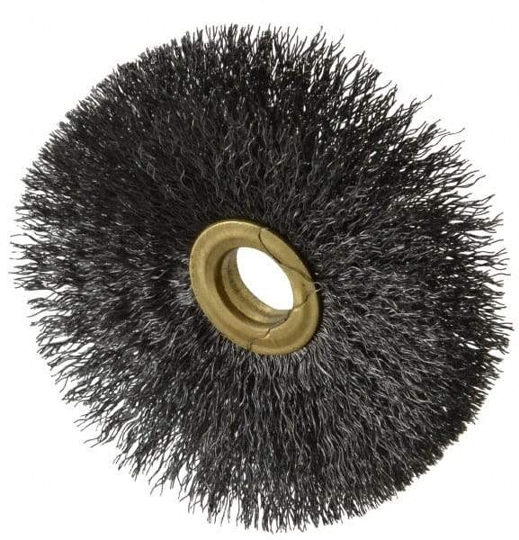 Osborn - 3" OD, 1/2" Arbor Hole, Crimped Steel Wheel Brush - 1/4" Face Width, 1" Trim Length, 0.008" Filament Diam, 20,000 RPM - Makers Industrial Supply