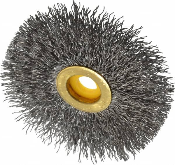 Osborn - 3" OD, 3/8" Arbor Hole, Crimped Steel Wheel Brush - 3/8" Face Width, 15/16" Trim Length, 0.014" Filament Diam, 20,000 RPM - Makers Industrial Supply