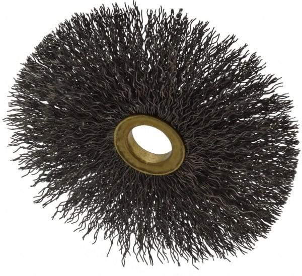 Osborn - 4" OD, 5/8" Arbor Hole, Crimped Steel Wheel Brush - 3/16" Face Width, 1-1/2" Trim Length, 0.014" Filament Diam, 15,000 RPM - Makers Industrial Supply