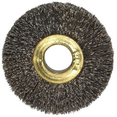 Osborn - 1-1/2" OD, 3/8" Arbor Hole, Crimped Stainless Steel Wheel Brush - 7/32" Face Width, 3/8" Trim Length, 0.005" Filament Diam, 20,000 RPM - Makers Industrial Supply