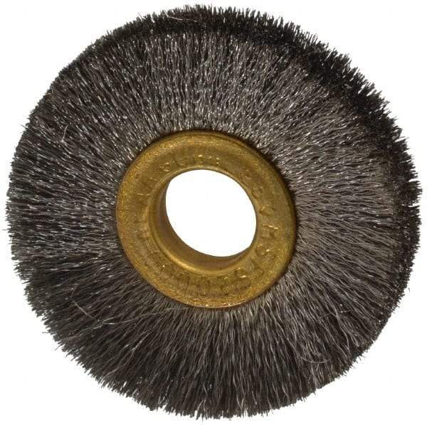 Osborn - 2" OD, 1/2" Arbor Hole, Crimped Stainless Steel Wheel Brush - 1/4" Face Width, 1/2" Trim Length, 0.005" Filament Diam, 20,000 RPM - Makers Industrial Supply