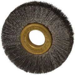 Osborn - 2" OD, 1/2" Arbor Hole, Crimped Stainless Steel Wheel Brush - 1/4" Face Width, 1/2" Trim Length, 0.005" Filament Diam, 20,000 RPM - Makers Industrial Supply